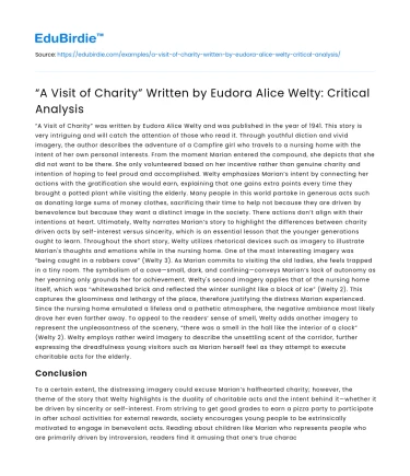 “A Visit of Charity” Written by Eudora Alice Welty: Critical Analysis