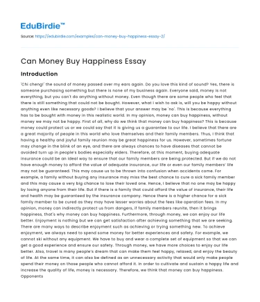 Can Money Buy Happiness Essay
