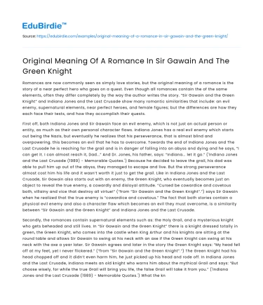 Original Meaning Of A Romance In Sir Gawain And The Green Knight