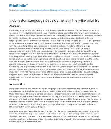 Indonesian Language Development In The Millennial Era