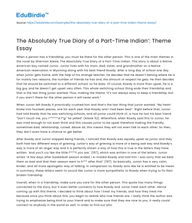 The Absolutely True Diary of a Part-Time Indian’: Theme Essay