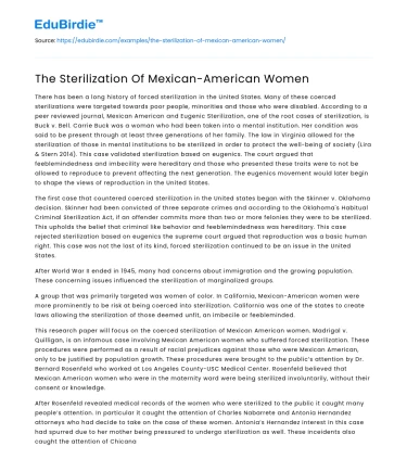The Sterilization Of Mexican-American Women