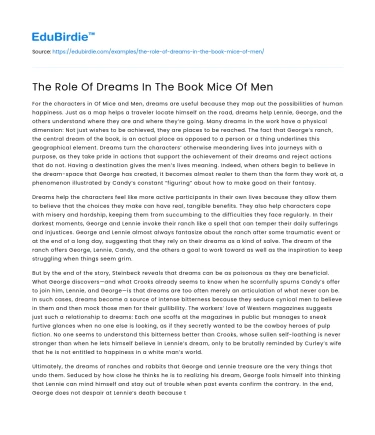 The Role Of Dreams In The Book Mice Of Men