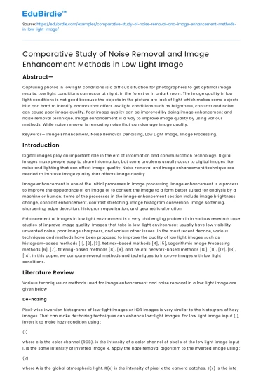 Noise Removal vs Image Enhancement in Low Light Images