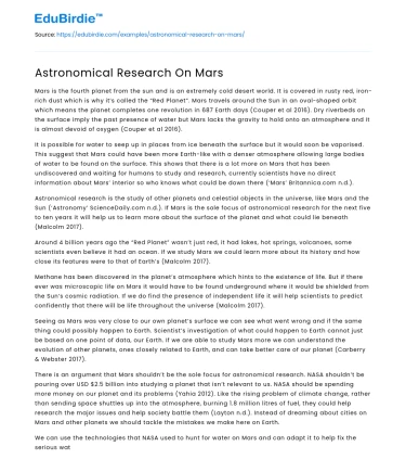 Astronomical Research On Mars