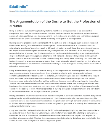 The Argumentation of the Desire to Get the Profession of a Nurse