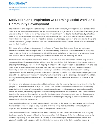 Motivation for Learning Social Work & Community Development