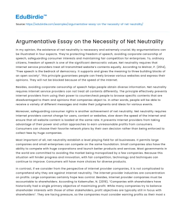 Argumentative Essay on the Necessity of Net Neutrality