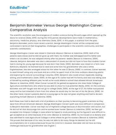 Benjamin Banneker Versus George Washington Carver: Comparative Analysis