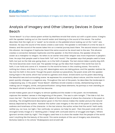 Analysis of Imagery and Other Literary Devices in Dover Beach