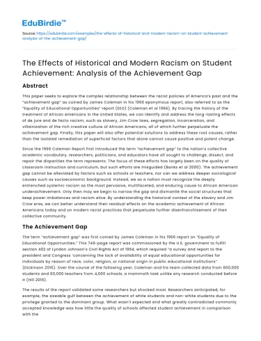 Impact of Racism on Student Achievement: Analyzing the Achievement Gap