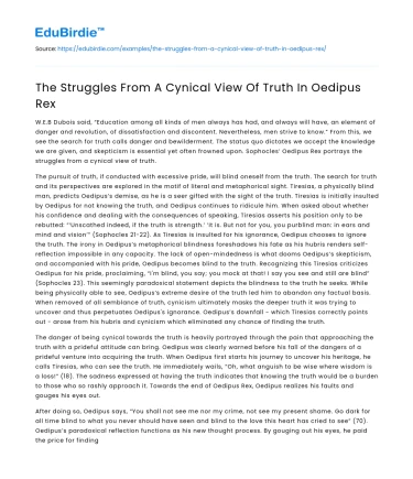The Struggles From A Cynical View Of Truth In Oedipus Rex