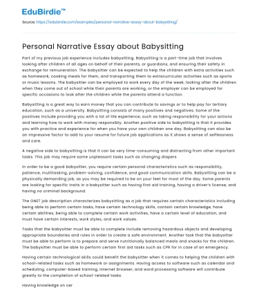 Personal Narrative Essay about Babysitting
