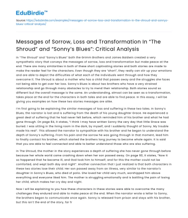 Critical Analysis of Sorrow and Transformation in Selected Stories