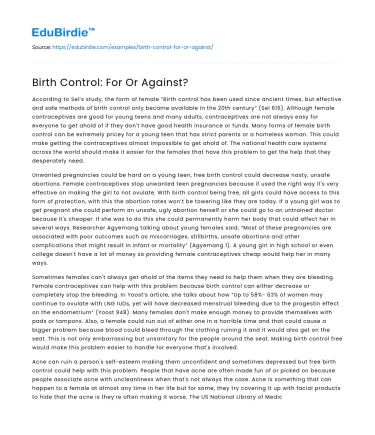 Birth Control: For Or Against?