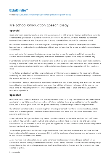 Pre School Graduation Speech Essay