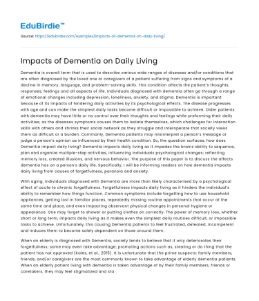 Impacts of Dementia on Daily Living