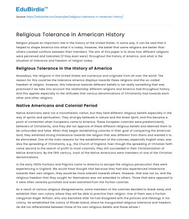 Religious Tolerance in American History