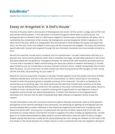 Essay on Krogstad in ‘A Doll’s House’