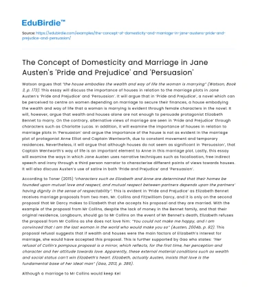 Domesticity and Marriage in Austen’s Pride and Prejudice and Persuasion