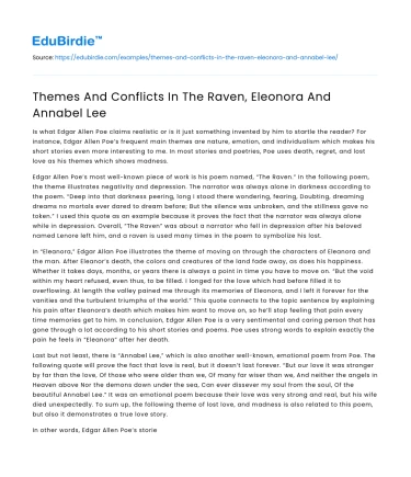 Themes And Conflicts In The Raven, Eleonora And Annabel Lee