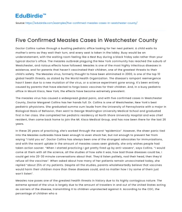 Five Confirmed Measles Cases in Westchester County