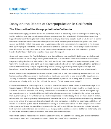 Essay on the Effects of Overpopulation in California