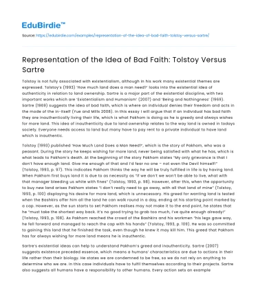 Representation of the Idea of Bad Faith: Tolstoy Versus Sartre