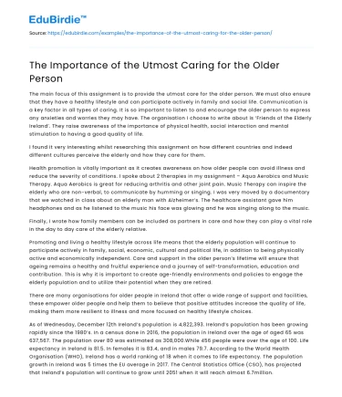 The Importance of the Utmost Caring for the Older Person