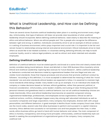 What is Unethical Leadership, and How can be Defining this Behavior?