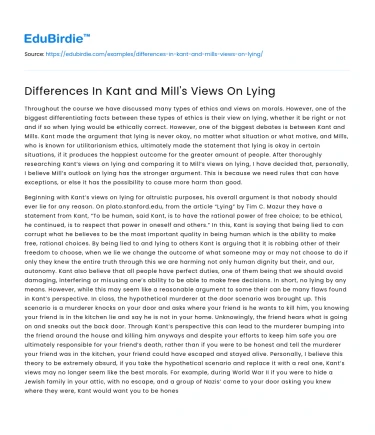Differences In Kant and Mill’s Views On Lying