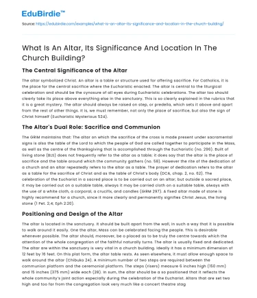 What Is An Altar, Its Significance And Location In The Church Building?