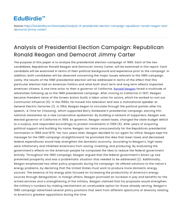Analysis of 1980 Presidential Campaign: Reagan vs Carter