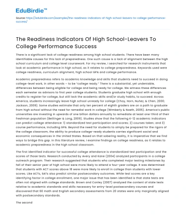 High School-Leavers’ Readiness Indicators for College Success