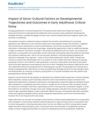 Impact of Socio-Cultural Factors on Early Adulthood Development