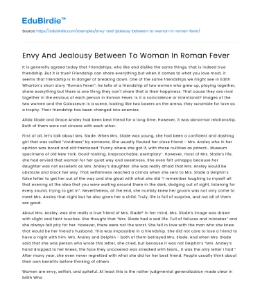 Envy and Jealousy in “Roman Fever”