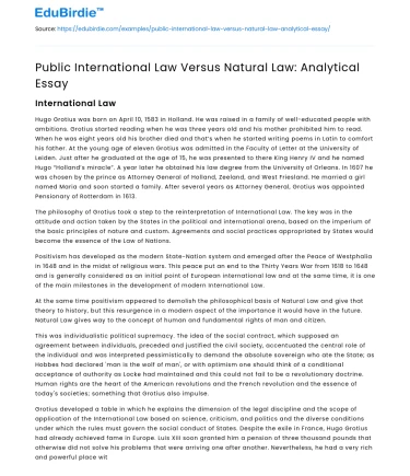 Public International Law Versus Natural Law: Analytical Essay