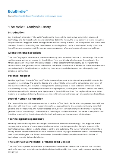 ‘The Veldt’ Analysis Essay