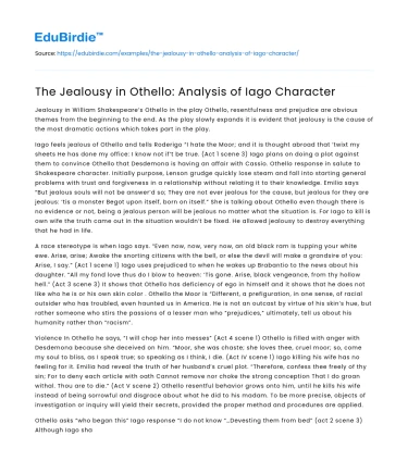 The Jealousy in Othello: Analysis of Iago Character