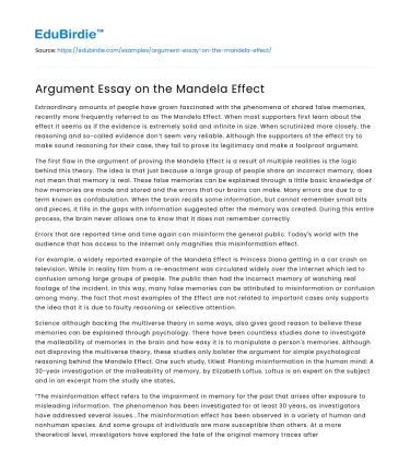 Argument Essay on the Mandela Effect