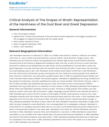 Critical Analysis of The Grapes of Wrath and the Dust Bowl