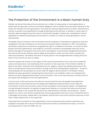 The Protection of the Environment is a Basic Human Duty