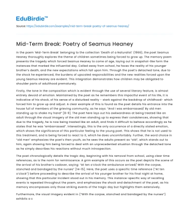 Mid-Term Break: Poetry of Seamus Heaney