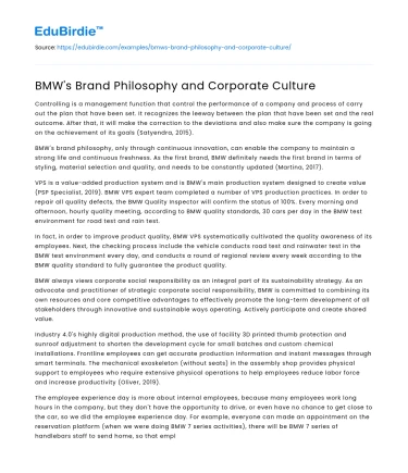 BMW’s Brand Philosophy and Corporate Culture