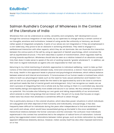 Rushdie’s Wholeness in Indian Literature