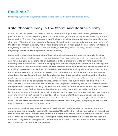 Kate Chopin’s Irony In The Storm And Desiree’s Baby