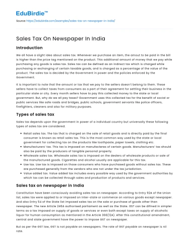 Sales Tax On Newspaper In India