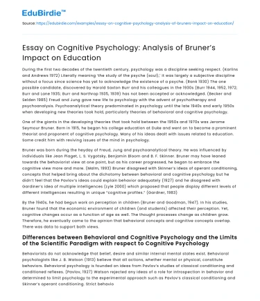 Cognitive Psychology: Analysis of Bruner’s Impact on Education