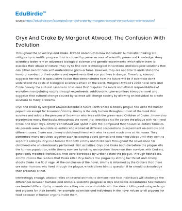Oryx And Crake By Margaret Atwood: The Confusion With Evolution