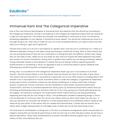 Immanuel Kant And The Categorical Imperative